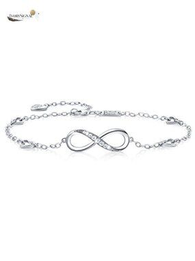 Sterling Silver Infinity Anklet Bracelet Adjustable Cubic Zirconia 925